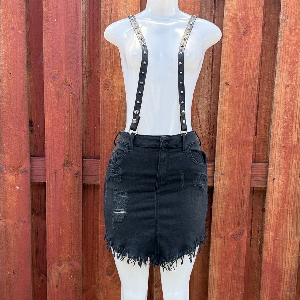 Guess Black Denim Skirt with Studded Straps Size 27